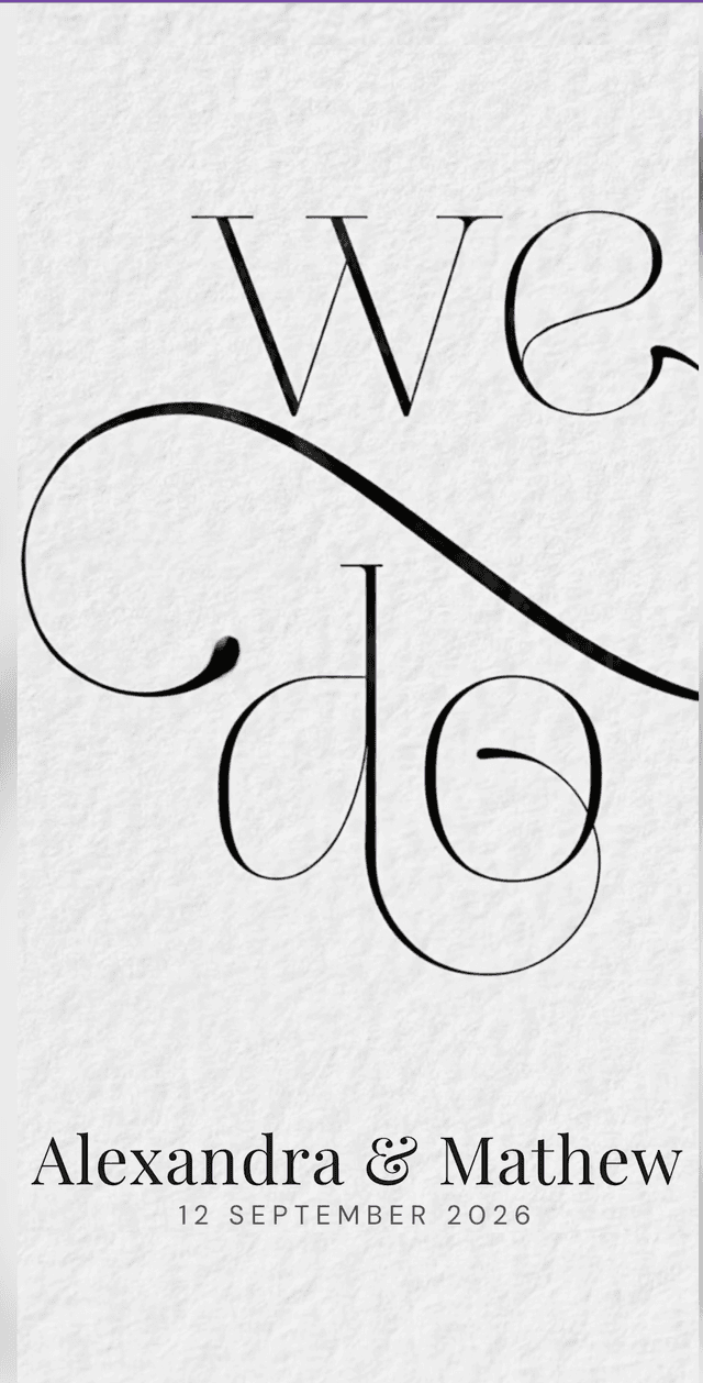 Calligraphy We Do editorial wedding invitation theme with oversized script typography on textured paper