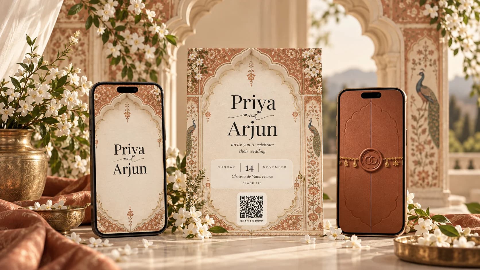 Indische Hochzeitseinladung mit Online-Zusage für jede einzelne Zeremonie