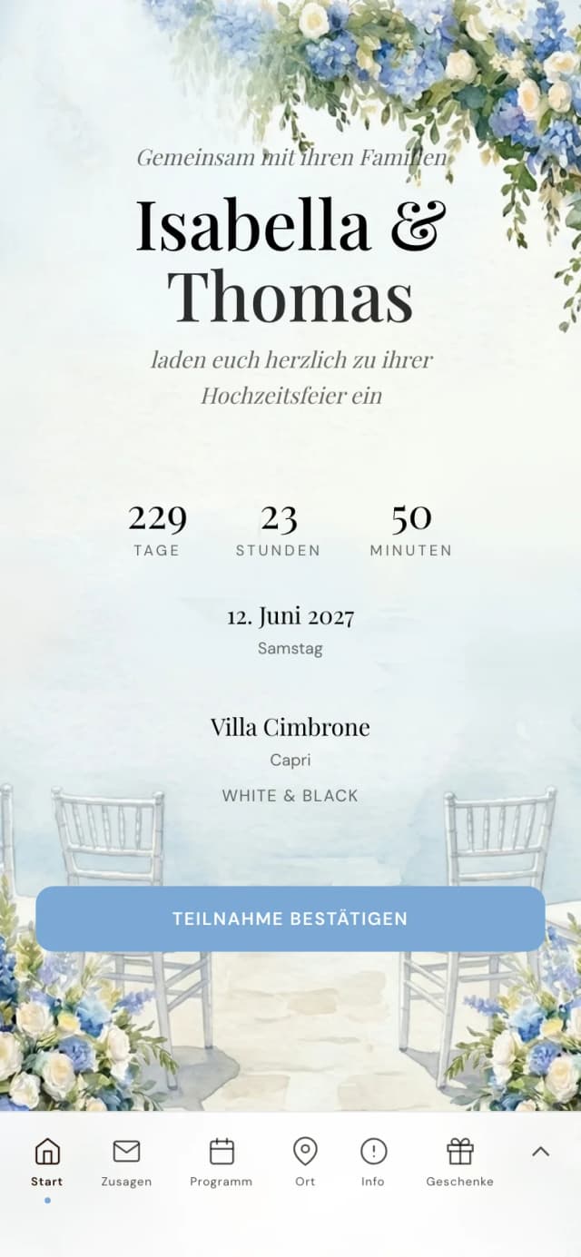 Demo einer digitalen Hochzeitseinladung mit Online-Zusage