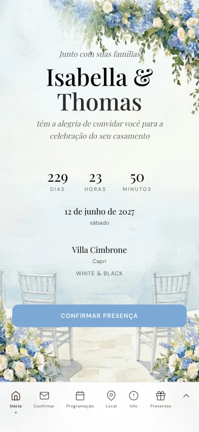 Demo de convite de casamento digital com confirmação de presença online