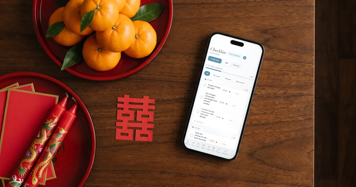Guo da li betrothal gifts in Singapore next to the wedding checklist