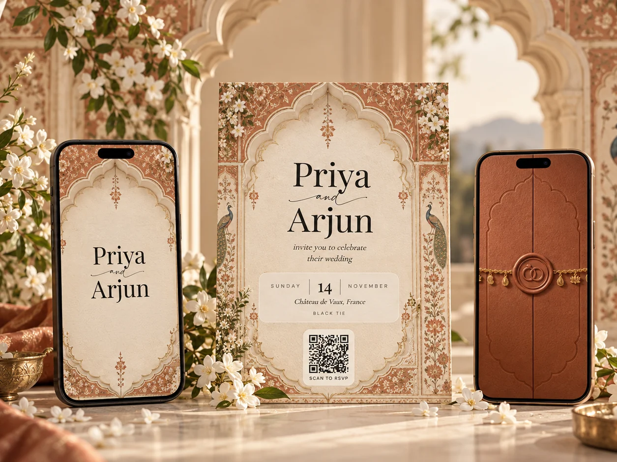 Faire-part de mariage indien avec RSVP en ligne pour chaque cérémonie