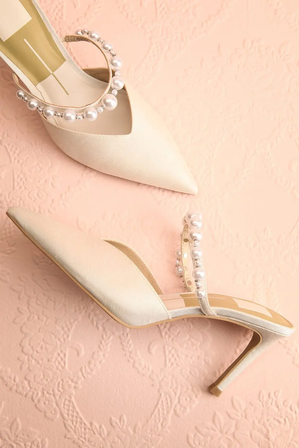 Ivory bridal shoes with pearl ankle strap — wedding moodboard inspiration
