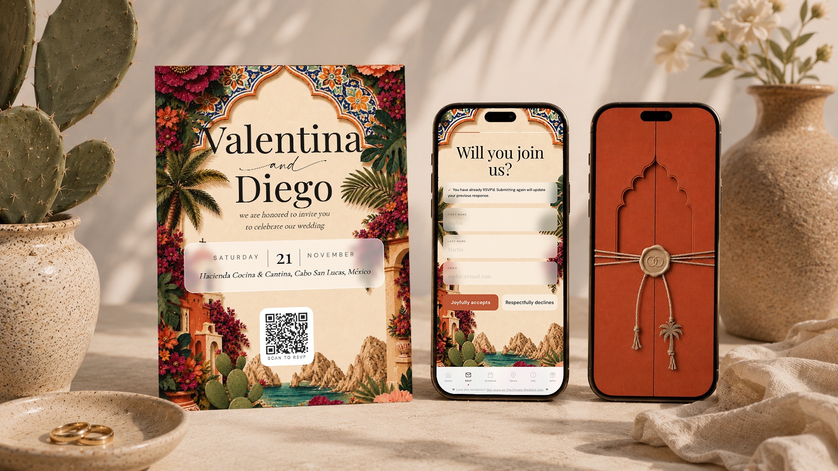 Talavera Mexican wedding invitation with online RSVP