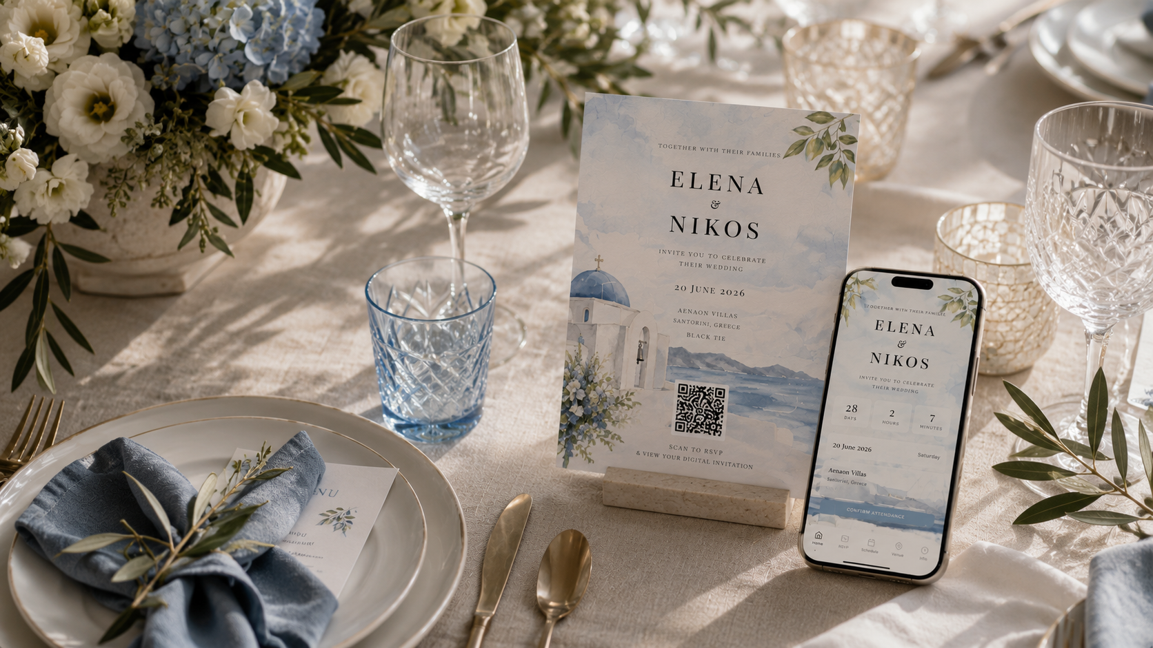 Printable wedding QR code linking to digital RSVP invitation in The Private Wedding App